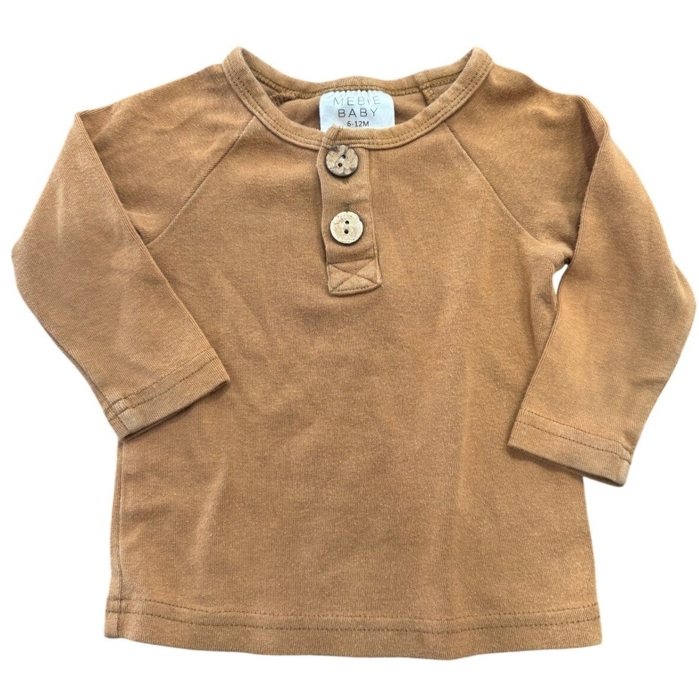 Mebie Baby Rust Brown Long Sleeve Henley Top Kids 6-12M Cotton Spandex